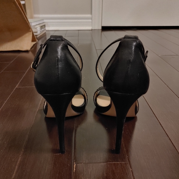 LAUREN LORRAINE Shimmery Black Arielle Ankle Strap Heels Size 8 - Picture 4 of 6